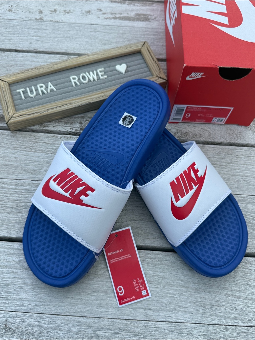 Nike Benassi JDI Slides Game Royal University Red White Menβs Size 9 NIB